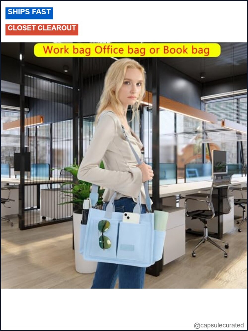 Large Canvas Tote Bag with Laptop Compartment Crossbody Work Travel Tote for - Picture 2 of 6